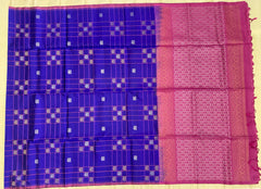 Royal Blue Soft Silk Saree with Pink Pallu