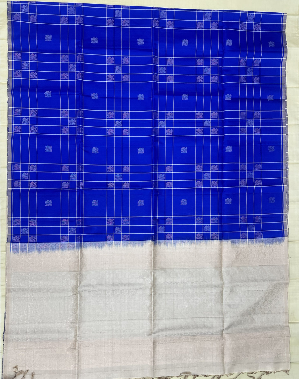Royal Blue Saree with Light Grey pallu