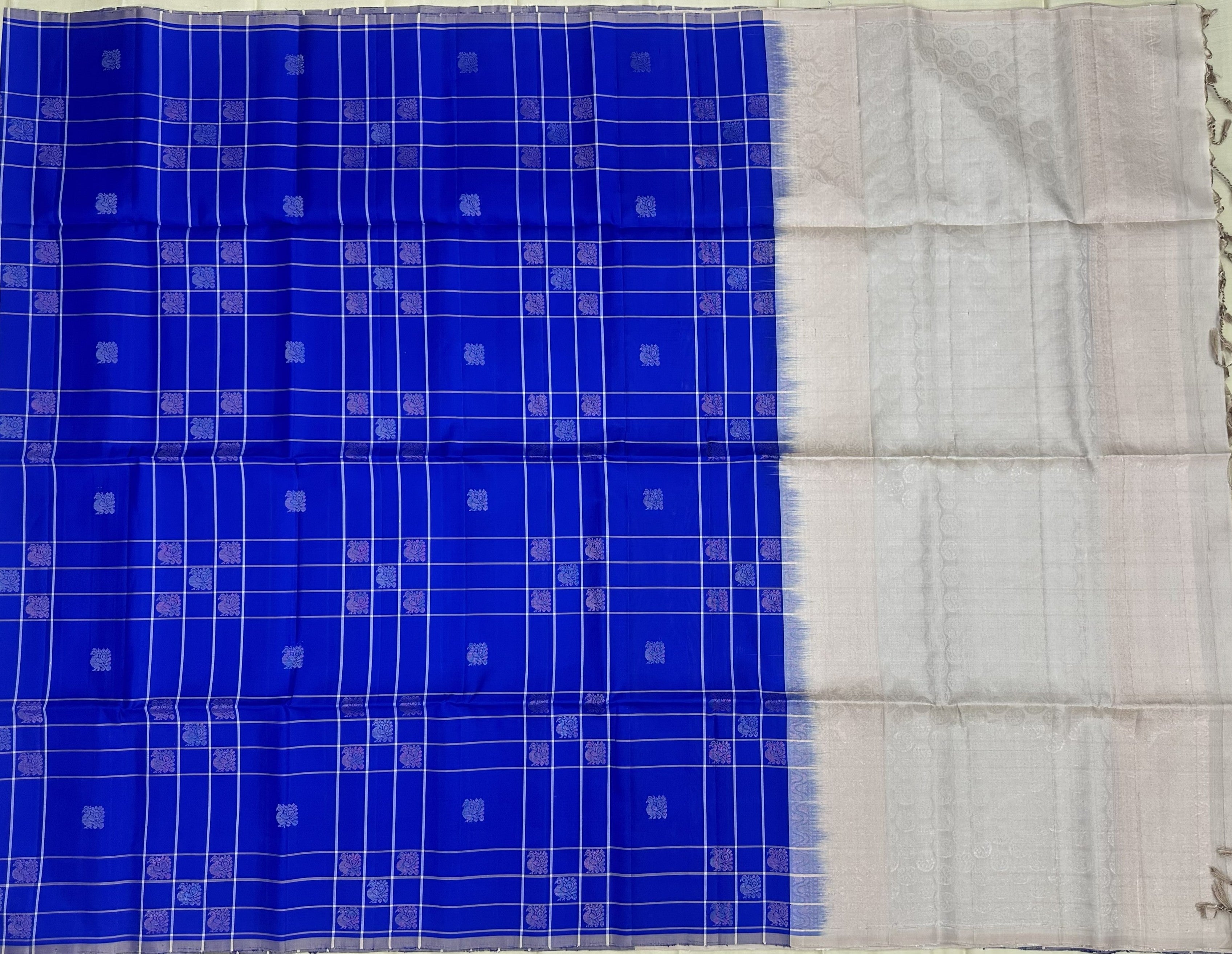 Royal Blue Saree with Light Grey pallu