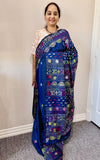 Deep Blue Kantha work on Bangaluri  Silk Sari