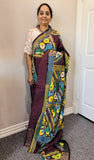 Deep brown Kantha work on Bangaluri  Silk Sari