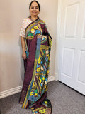Deep brown Kantha work on Bangaluri  Silk Sari