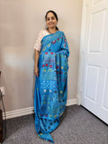 Sky Blue Kantha work on Bangaluri  Silk Sari