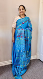 Sky Blue Kantha work on Bangaluri  Silk Sari