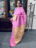 Baby pink raw silk saree with Beige pallu