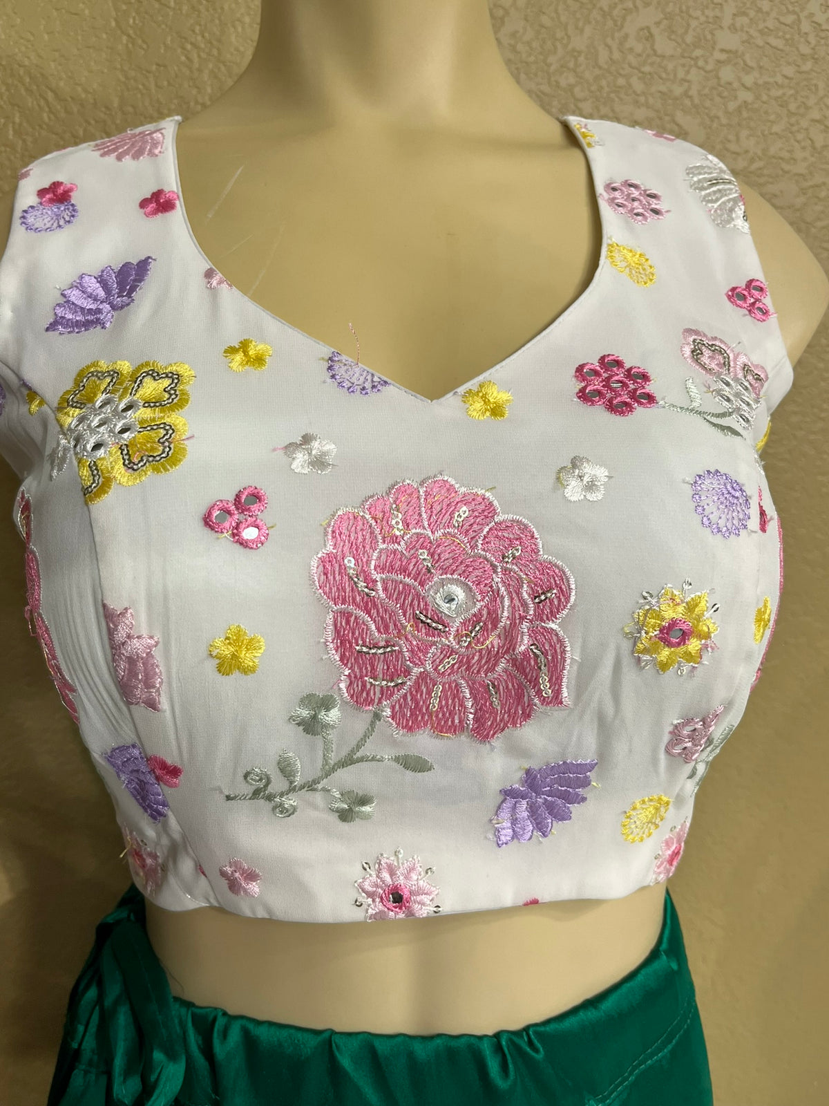 White Floral embroidery  Sleeveless Blouse