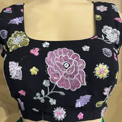 Black Floral embroidery  Sleeveless Blouse
