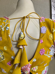 Yellow Floral embroidery Blouse with sleeve