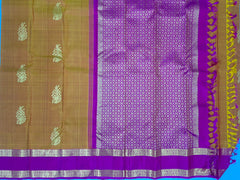 Mustard yellow Kanjivaram Saree With magenta pink Zari Pallu