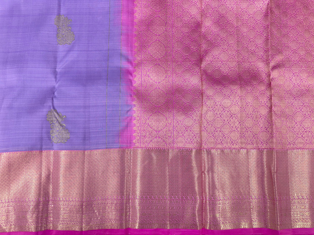 Lavender Kanjivaram Saree with Carnation Pink Border