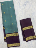 Peacock Blue Kanjivaram Saree with Deep Wine Grape Border