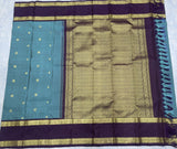 Peacock Blue Kanjivaram Saree with Deep Wine Grape Border