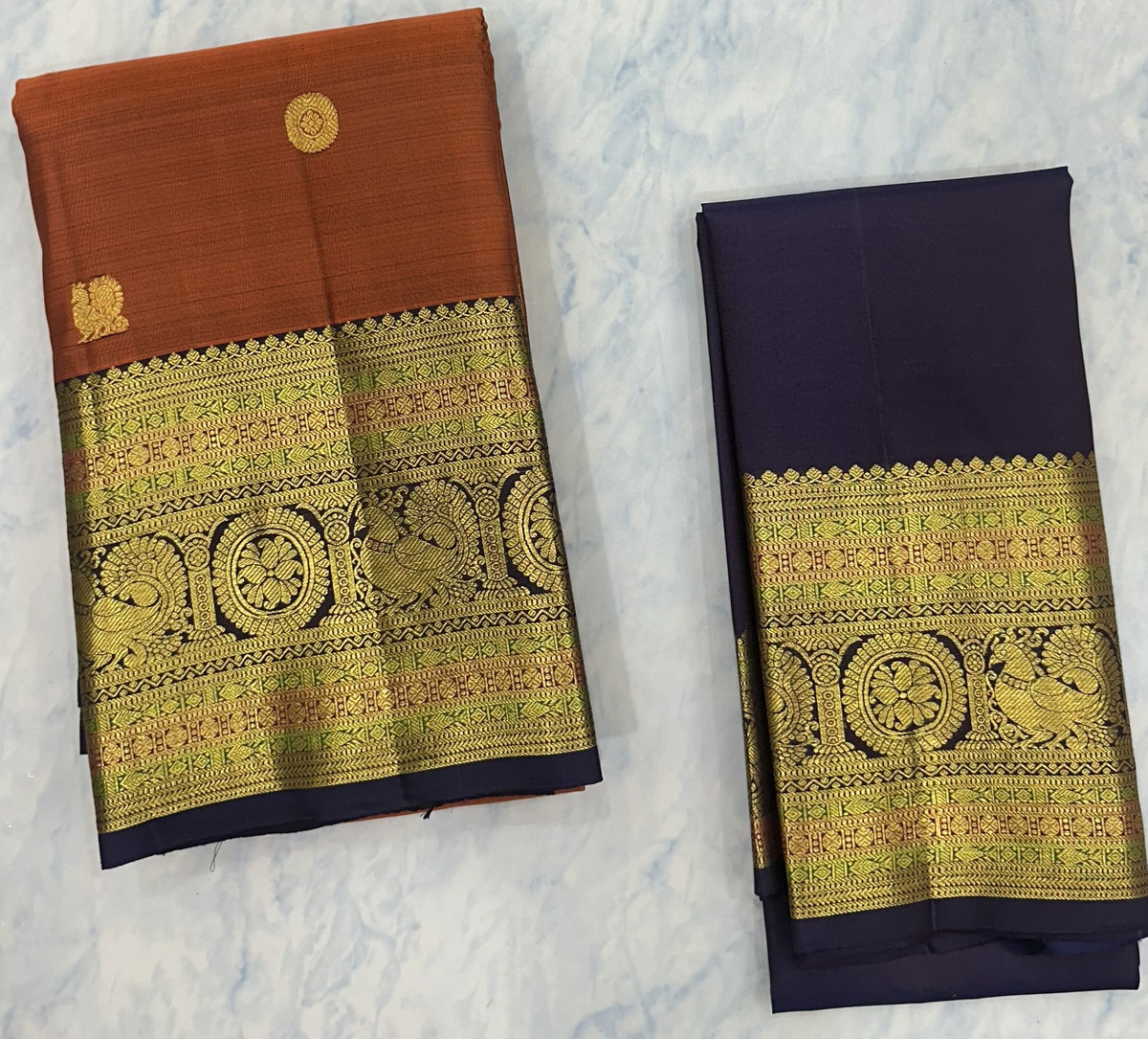 Rust Orange Kanjivaram Saree Golden Zari Border