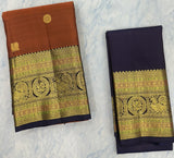 Rust Orange Kanjivaram Saree Golden Zari Border