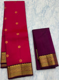 Dark Pink Kanjivaram Saree with  Purple Zari Border