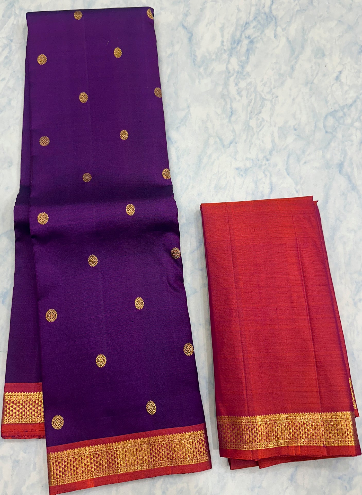 Deep Purple Kanjivaram Saree with  Crimson Red Border