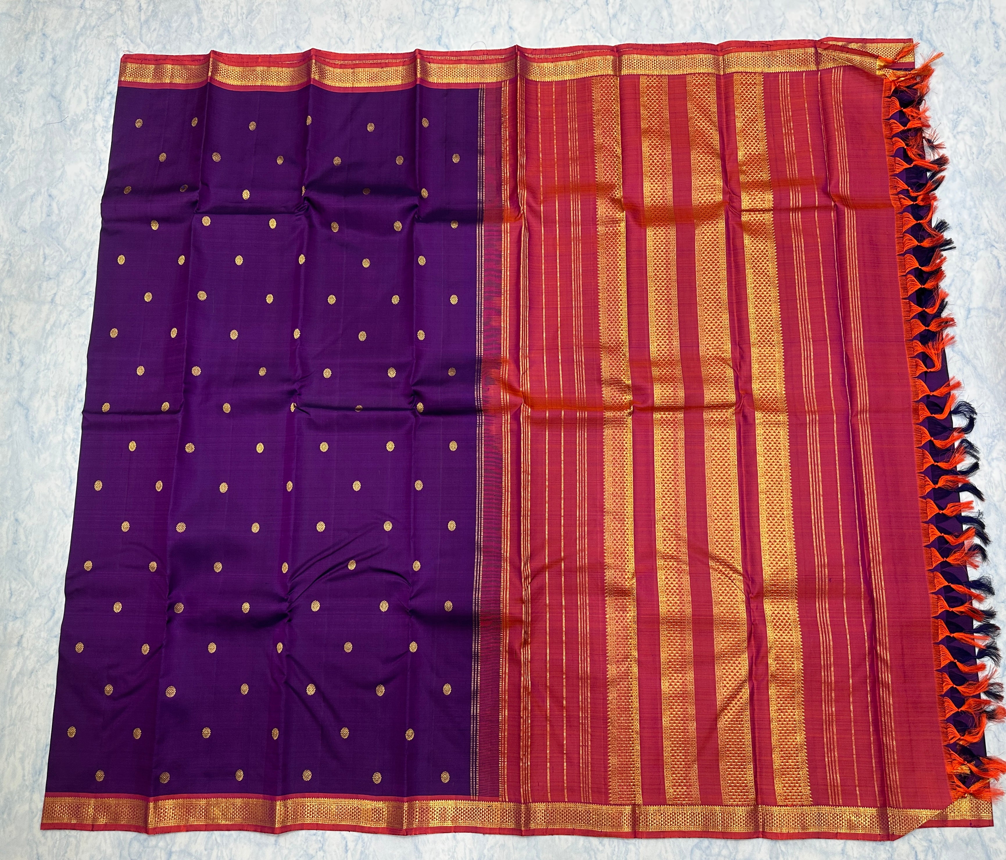 Deep Purple Kanjivaram Saree with  Crimson Red Border