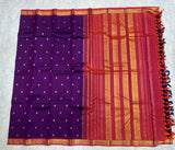 Deep Purple Kanjivaram Saree with  Crimson Red Border