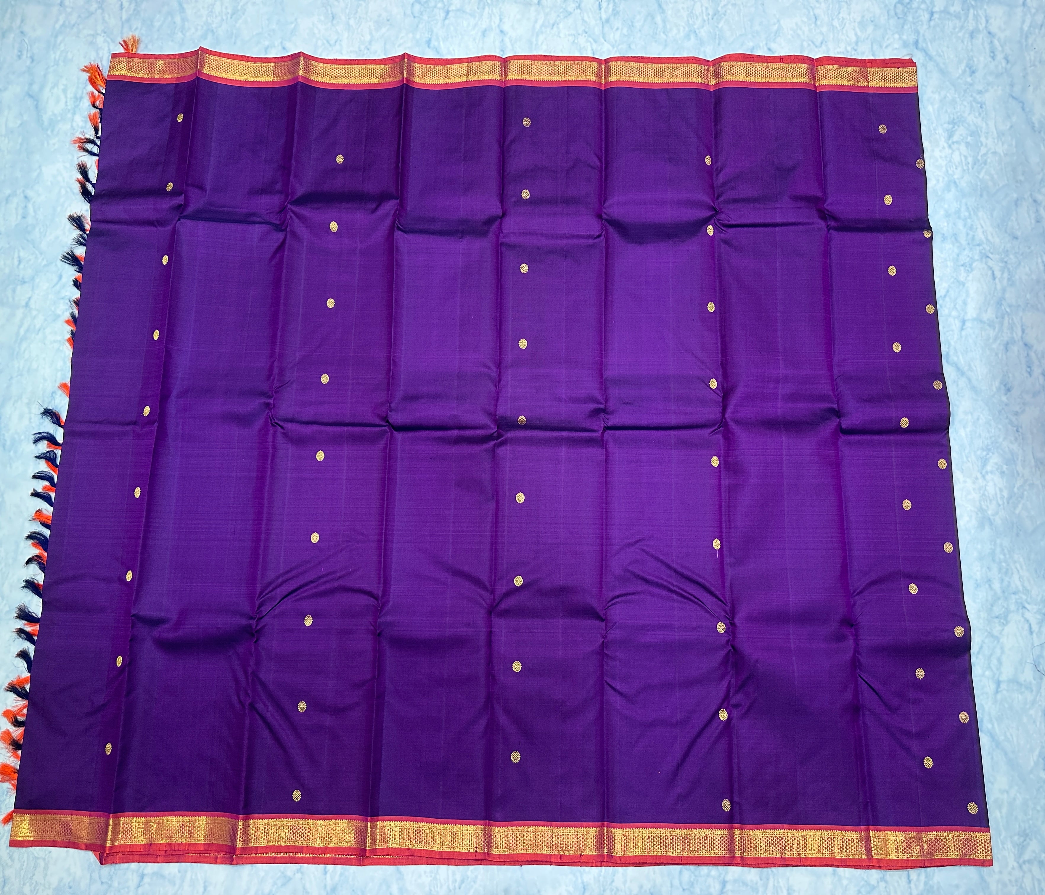 Deep Purple Kanjivaram Saree with  Crimson Red Border