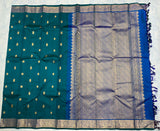 Peacock teal and Royal Blue Kanjivaram Saree with  Antique gold Zari Border