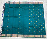 Peacock teal and Royal Blue Kanjivaram Saree with  Antique gold Zari Border