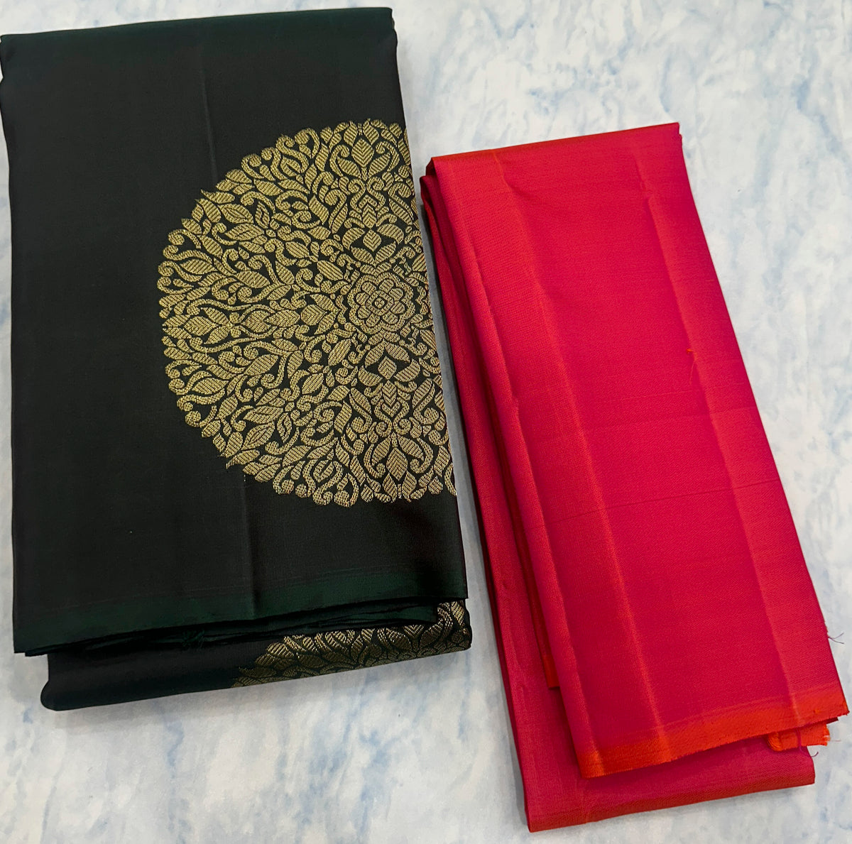Dark Green Kanjivaram Saree with Emerald Red Pallu