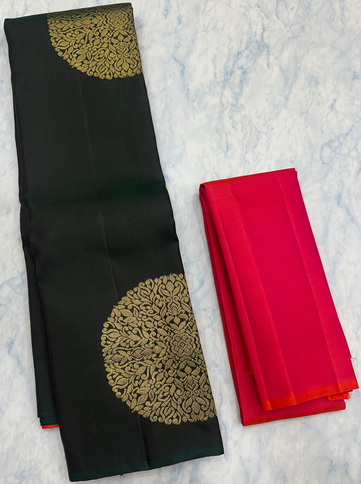 Dark Green Kanjivaram Saree with Emerald Red Pallu