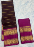Dark Maroon Kanjivaram Saree with  Rani Pink and gold Zari Border