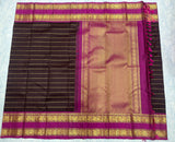 Dark Maroon Kanjivaram Saree with  Rani Pink and gold Zari Border