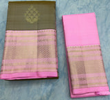 Moss Green Kanjivaram Saree with Baby Pink Border