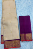 Beige Kanjivaram Saree with Purple Border