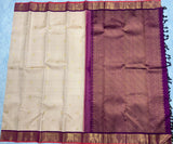 Beige Kanjivaram Saree with Purple Border