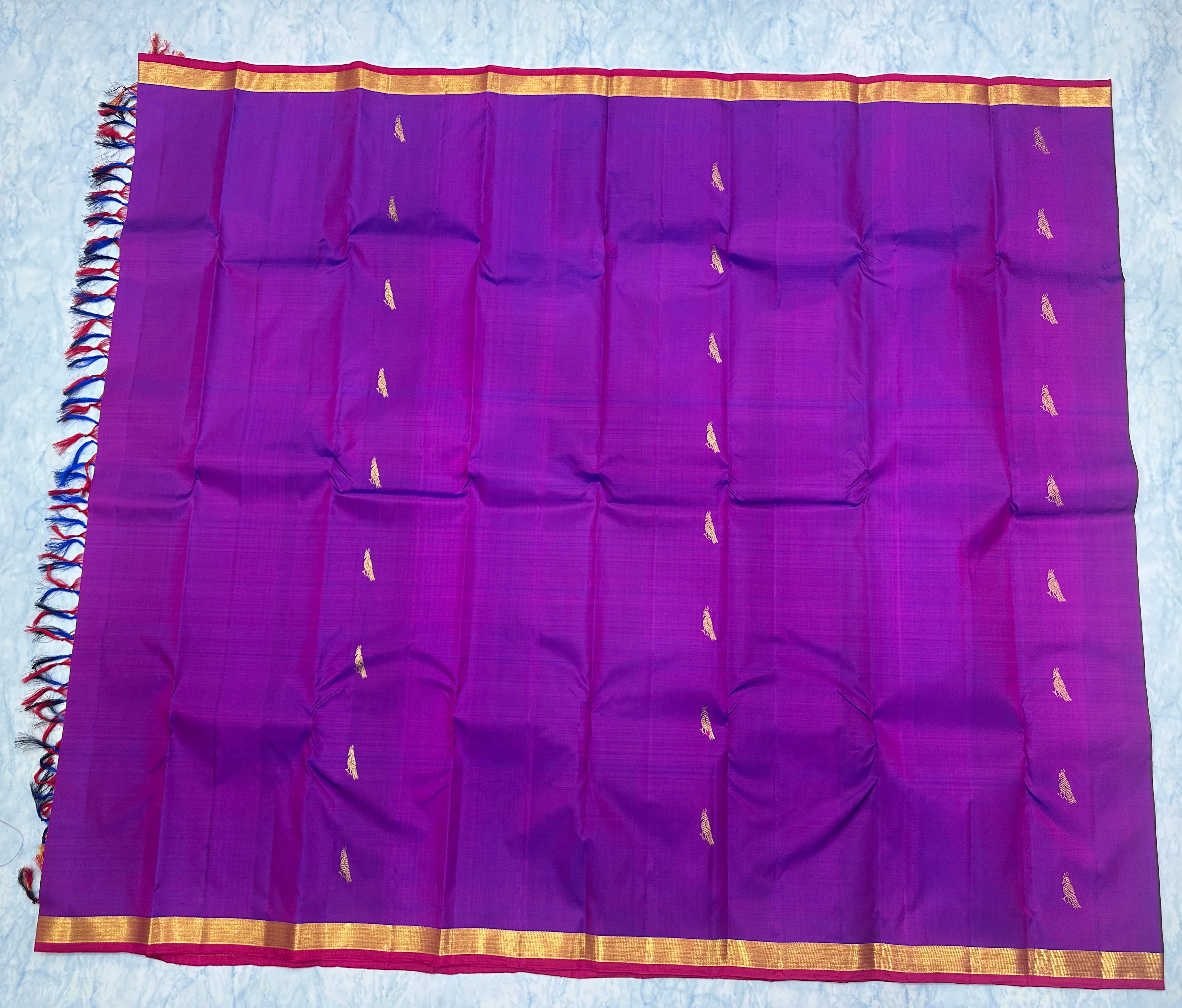 purple Kanjivaram Saree with Golden Zari Border