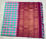 Mint Green with pink checks Kanjivaram Saree