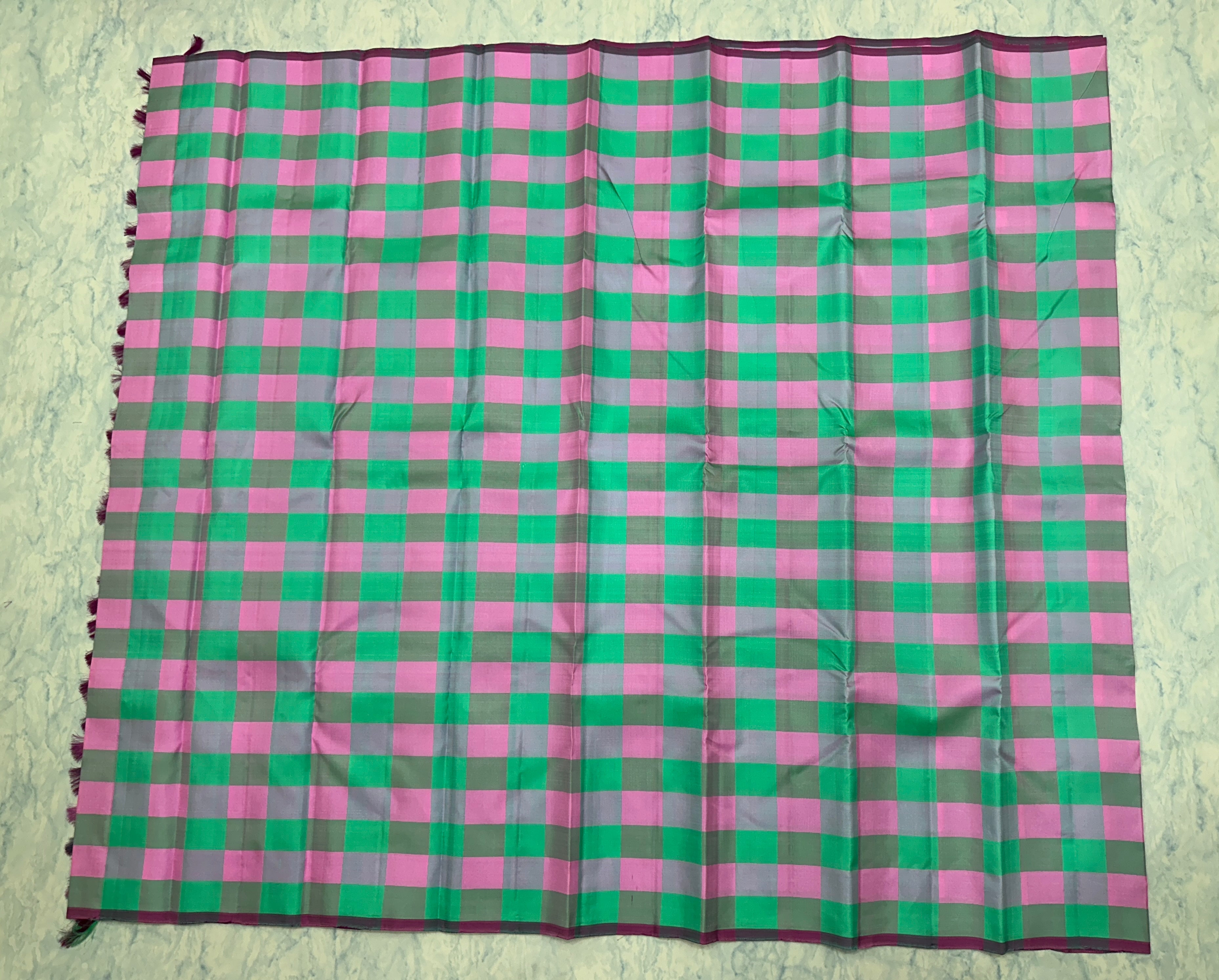 Mint Green with pink checks Kanjivaram Saree