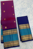 Purple Kanjivaram Saree with Royal Blue and golden Zari Border