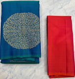 Peacock Blue Kanjivaram Saree with Orange Pallu