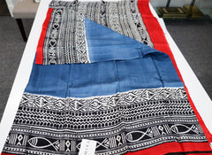 Midnight Blue with Black print Bengal Silk Saree
