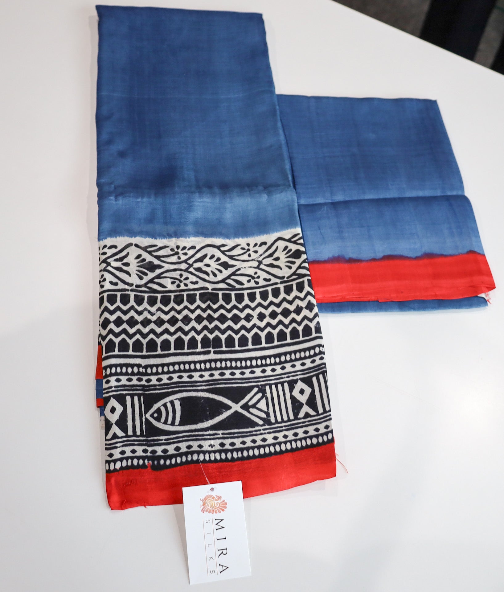 Midnight Blue with Black print Bengal Silk Saree
