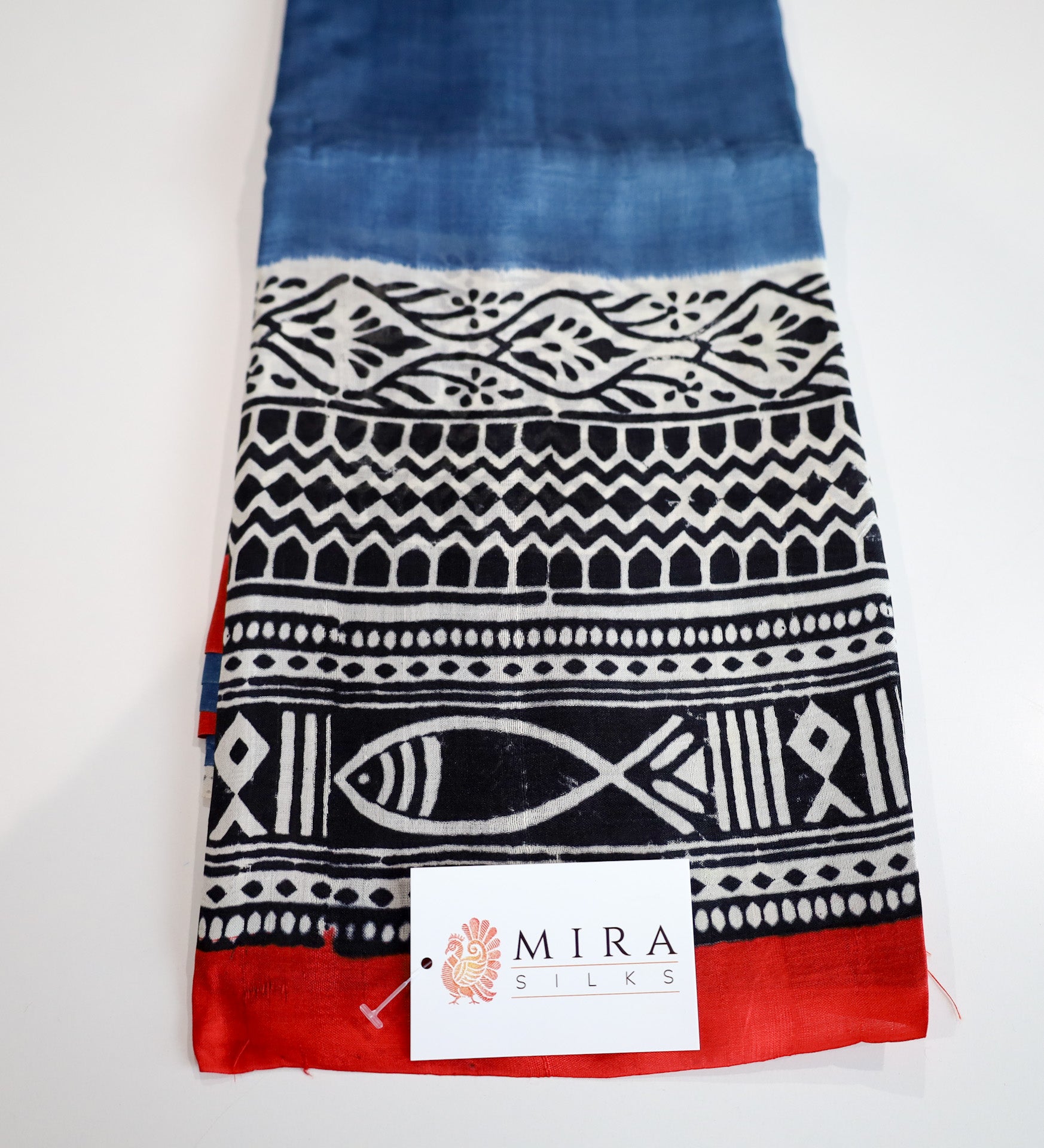 Midnight Blue with Black print Bengal Silk Saree