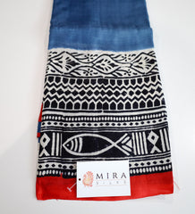 Midnight Blue with Black print Bengal Silk Saree