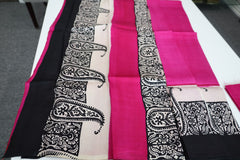 Hot pink with black paisley print Bengal Silk Saree