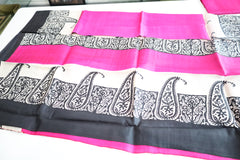 Hot pink with black paisley print Bengal Silk Saree