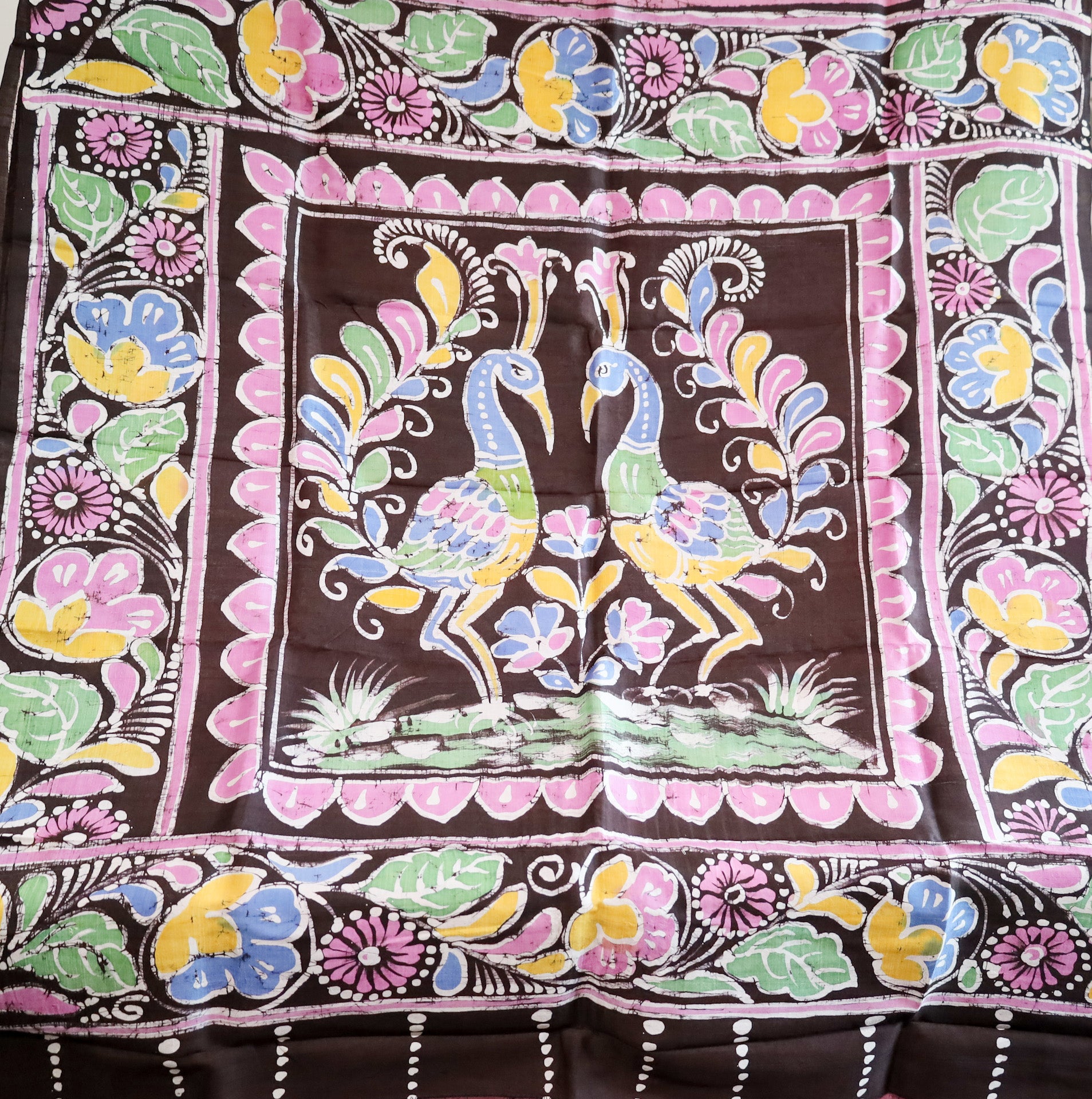 Light pink with Brown colorful wax print Bengal Silk Saree – MIRASILKS