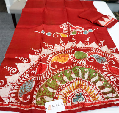 Red Multi Color Floral Design Bengal Silk Saree