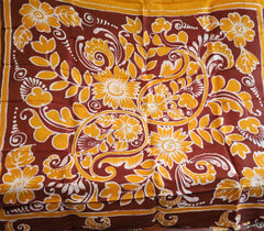 Mustard Yellow with Brown Color Floral Design Bengal Silk Saree