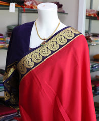 Ruby Pink Mysore Pure Silk Saree With Dark Blue Border