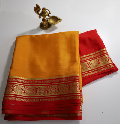 Yellow Mysore Pure Silk Saree With Red Border
