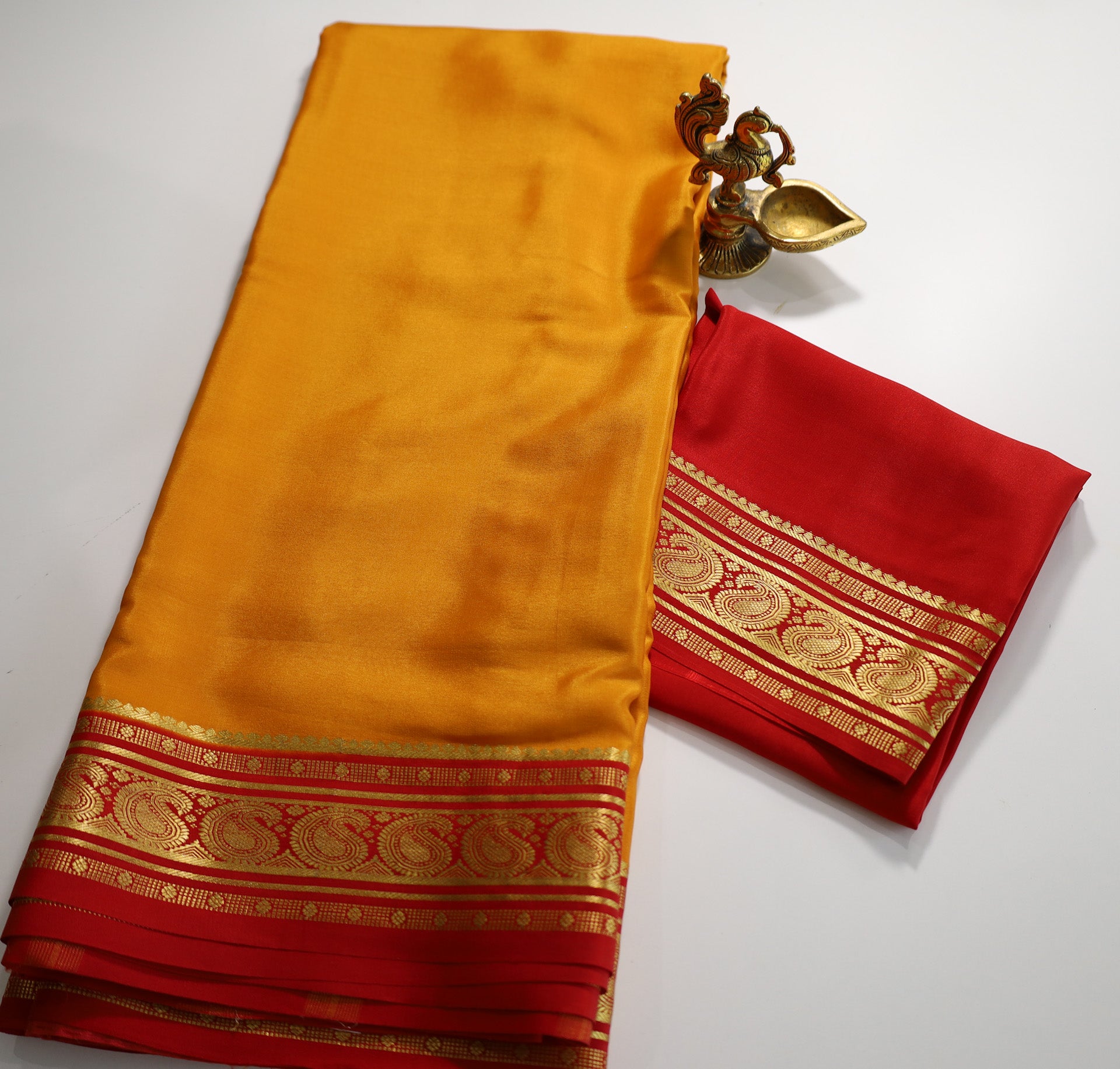 Yellow Mysore Pure Silk Saree With Red Border