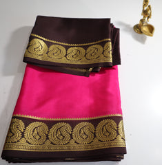 Blush Pink Mysore Pure Silk Saree With Paprika Red Border